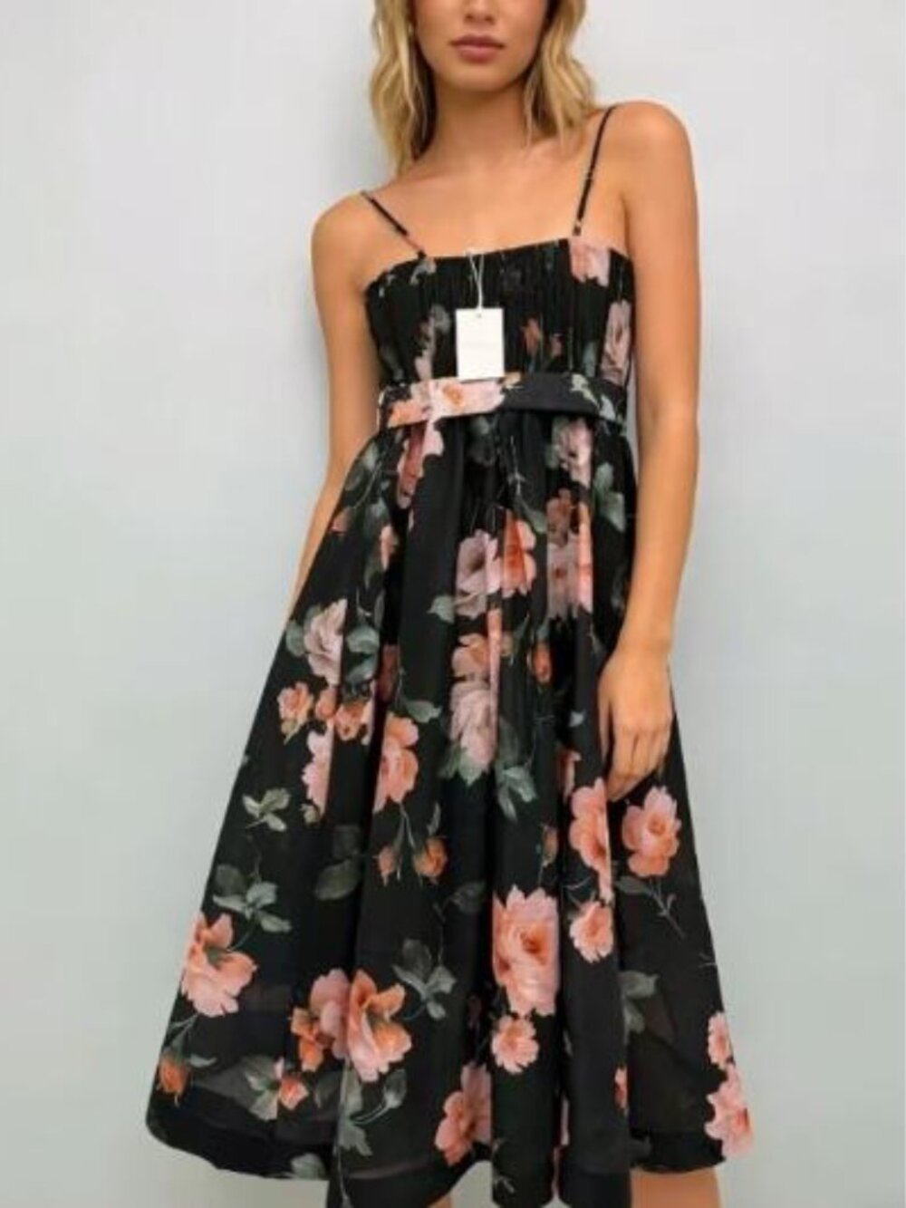 Zimmermann Black Floral Mini Dress with Pink & Green Print